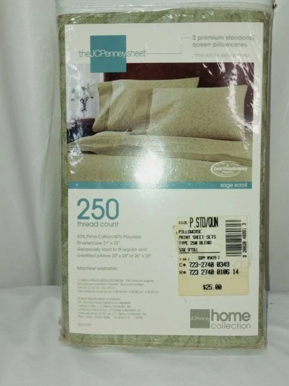 Jcpenny 2 premium standard 250 Thread-Count pillowcase sage green paisley